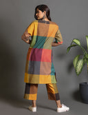 Mustard Multicolour Checks Handloom Cotton Antifit Kurta Set (set of 2)