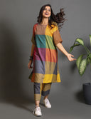 Mustard Multicolour Checks Handloom Cotton Antifit Kurta Set (set of 2)