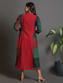 Red-Green Checks Handloom Cotton Gathered Dress