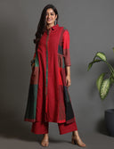 Red-Green Checks Handloom Cotton Gathered Dress