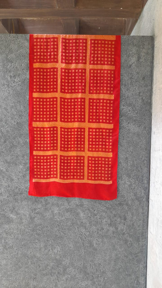 Red Squares Block Print Silk Stole