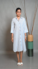 White-Blue Striped Antifit Shirt Dress