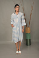 White-Blue Striped Antifit Shirt Dress