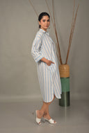 White-Blue Striped Antifit Shirt Dress