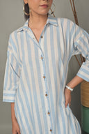 White-Blue Striped Antifit Shirt Dress