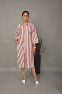 White-Red Striped Antifit Shirt Dress
