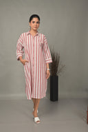 White-Red Striped Antifit Shirt Dress