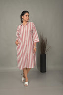 White-Red Striped Antifit Shirt Dress