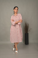 White-Red Striped Antifit Shirt Dress