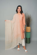 Coral Hand Embroidered Cotton A-Line Kurta Set with White Pants (set of 2)