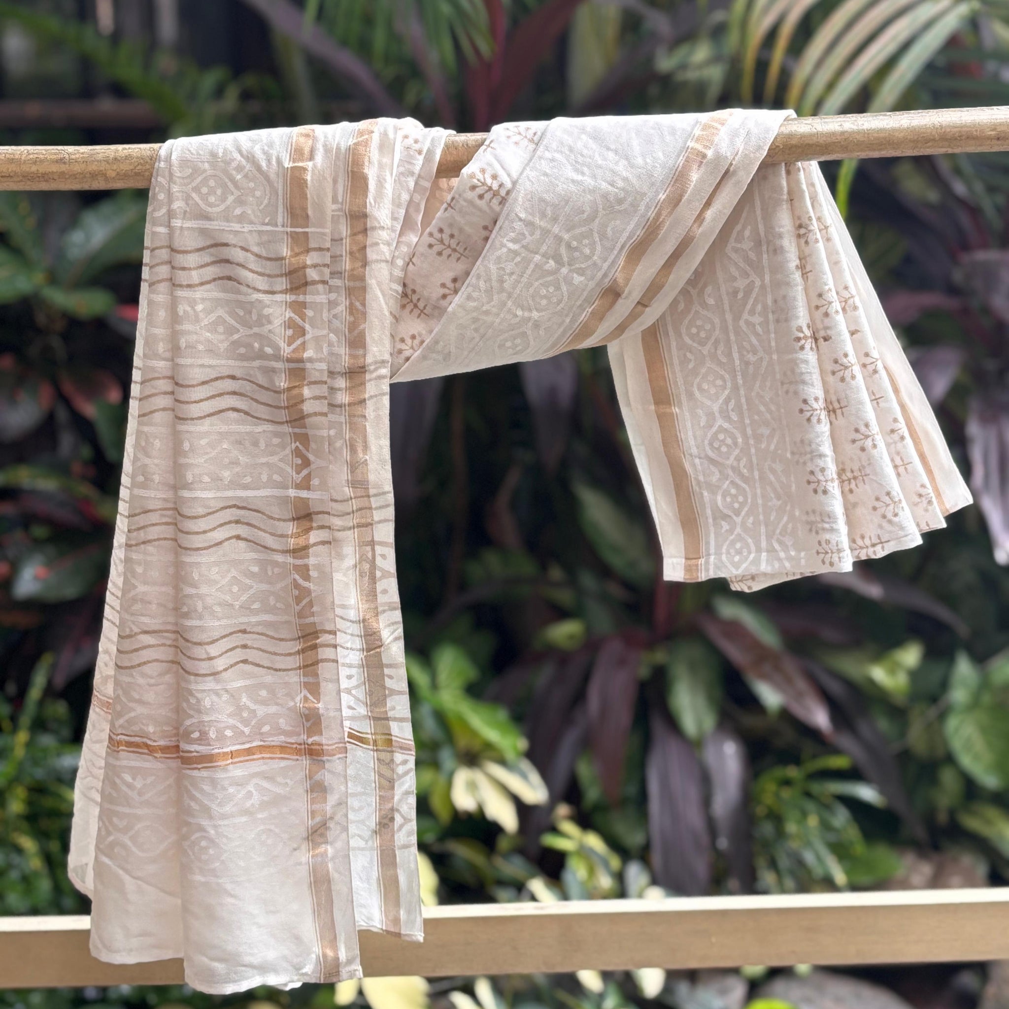 Ivory Hand Block Printed Dupatta