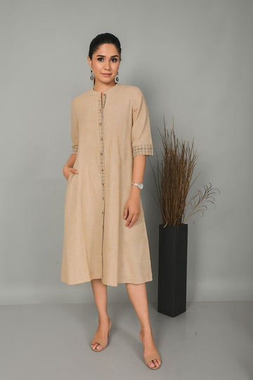 Beige Stripe Handwoven Front Open Kurta