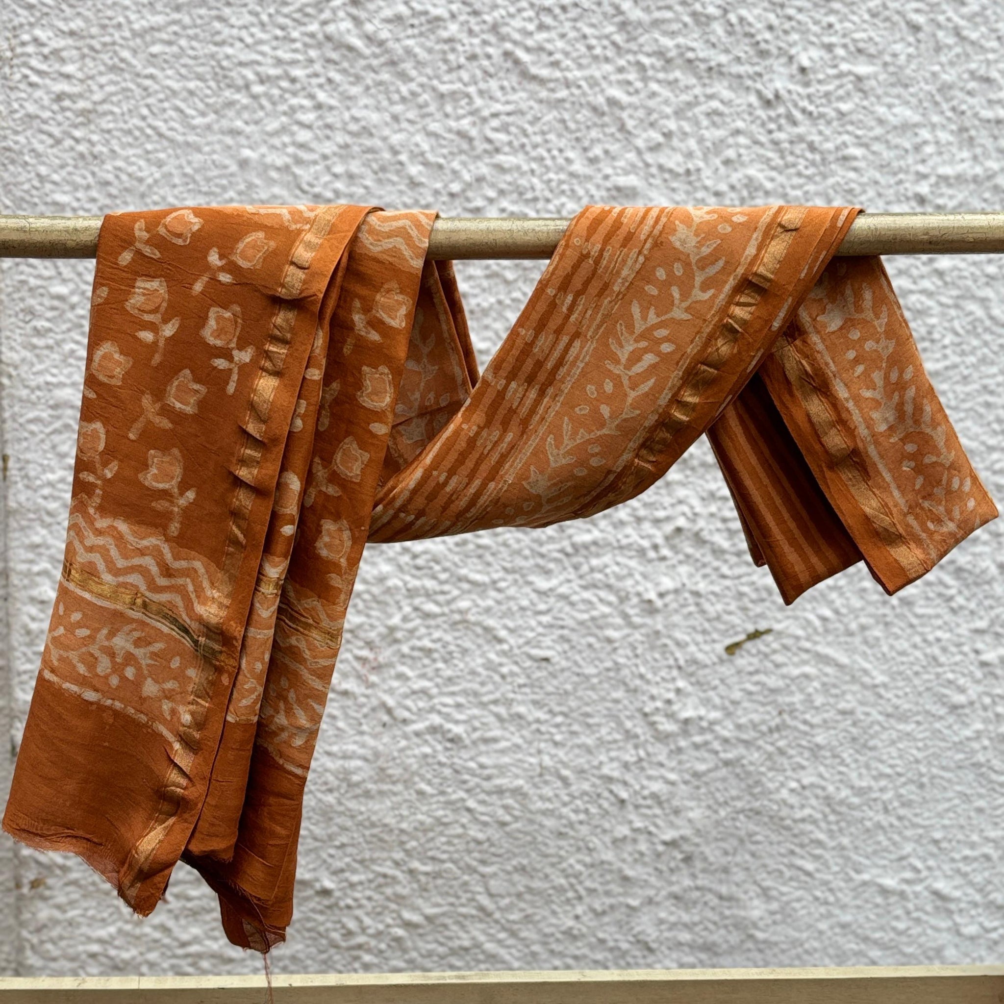 Mustard Hand Block Printed Chanderi Dupatta