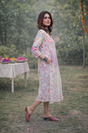 White Floral Printed Cotton Gathers Dress