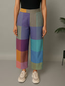 Purple Blue Pastel Checks Handloom Cotton Flared Pants