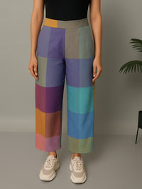 Purple-Blue Pastel Checks Handloom Cotton Antifit Kurta Set (set of 2)