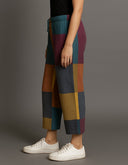 Mustard Multicolour Checks Handloom Cotton Flared Pants