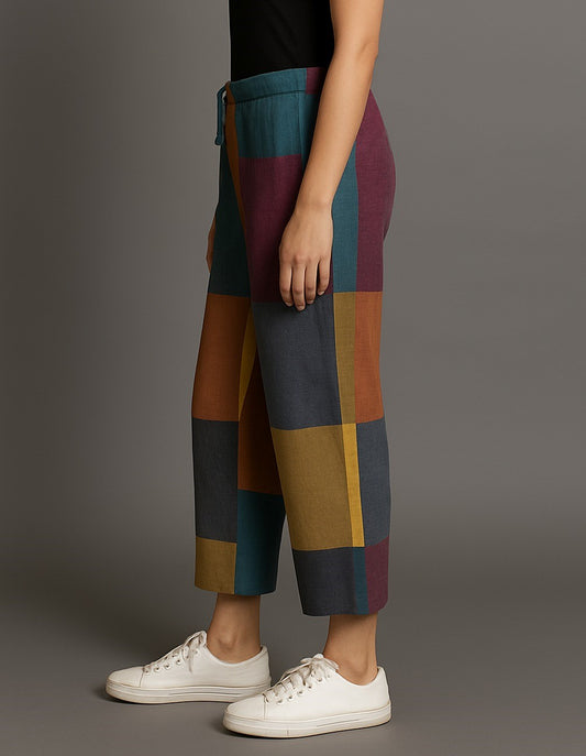 Multi-colour Handwoven Regular Flared Cotton Pant