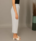 White-Blue Striped Cotton Flared Pants