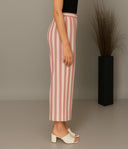 White-Red Striped Cotton Flared Pants