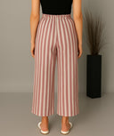 White-Red Striped Cotton Flared Pants