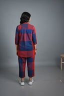Red-Blue Checks Handloom Cotton Antifit Co-ord Set with Button Detailing (set of 2)