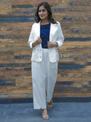 White Hand Embroidered Linen Blazer Co-ord Set (set of 2)