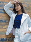 White Hand Embroidered Linen Blazer Co-ord Set (set of 2)