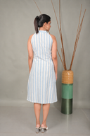 White-Blue Striped Halter Neck A-Line Dress
