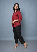 Red Handloom Cotton Pleated Top