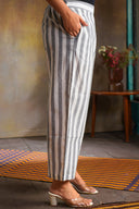 White-Grey Striped Cotton Flared Pants