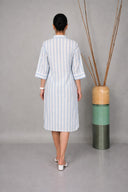 White-Blue Striped Antifit Shirt Dress