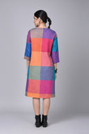 Red-Orange Checks Handloom Cotton Antifit Dress
