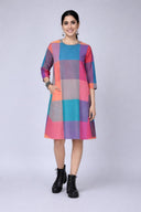 Red-Orange Checks Handloom Cotton Antifit Dress