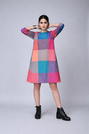 Red-Orange Checks Handloom Cotton Antifit Dress