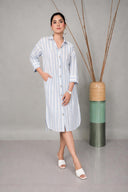 White-Blue Striped Antifit Shirt Dress