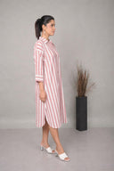 White-Red Striped Antifit Shirt Dress