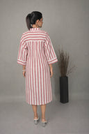 White-Red Striped Antifit Shirt Dress