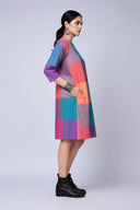 Red-Orange Checks Handloom Cotton Antifit Dress
