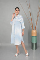 White-Blue Striped Antifit Shirt Dress