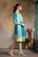 Lime Checks Handloom Cotton Rounded Hem A-line Kurta