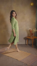 Leaf Green Pure Linen Hand Embroidered Dress
