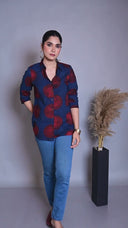 Indigo Red Ajrakh Hand Block Printed Shirt