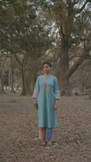 Pastel Blue Hand Embroidered Handloom Cotton Bias Kurta Set (set of 2)
