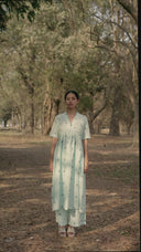 Powder Blue Cotton Woven Buti A-line Dress
