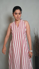 White-Red Striped Halter Neck A-Line Dress
