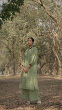 Olive Green Cotton Front Open Shirt Collar Kurta Set (set of 2)
