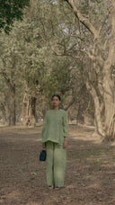Olive Green Cotton Woven Buti Gathers Co-ord Set (set of 2)