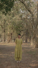 Mustard Cotton Woven Buti A-line Dress