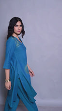 Teal Hand Embroidered Handloom Cotton Kurta Set (set of 2)